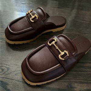 NWOT GUCCI Airel Leather Horsebit Loafer Mules Slide Brown- size 39